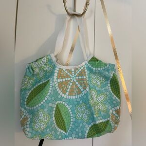 Floral Mosaic Canvas Tote Bag in Aqua
